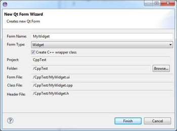 Eclipse CDT New Qt Form Wizard screenshot 2
