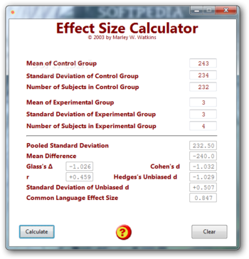 Effect Size Calculator screenshot