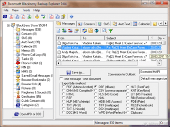 Elcomsoft Blackberry Backup Explorer screenshot