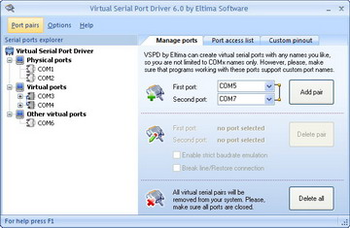 Eltima Virtual Serial Port Driver screenshot