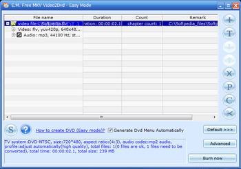 E.M. Free MKV Video2Dvd screenshot 2