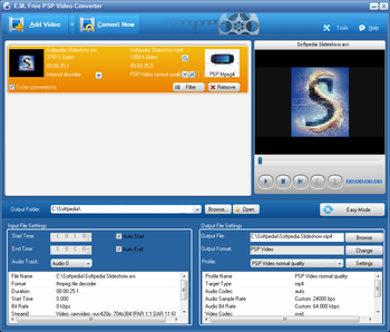 E.M. Free PSP Video Converter screenshot
