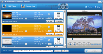E.M. Free Video Converter for iPod screenshot