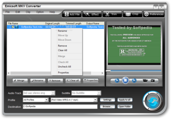 Emicsoft MKV Converter screenshot