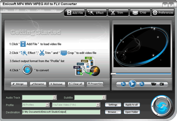 Emicsoft MP4 WMV MPEG AVI to FLV Converter screenshot