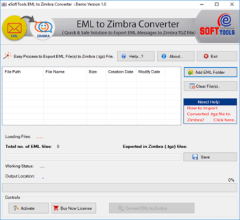 EML to Zimbra screenshot
