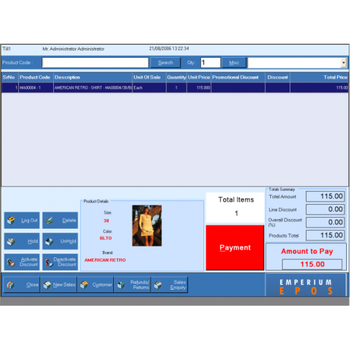 Emperium Fashion Point of Sale screenshot