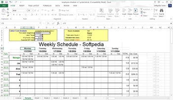 Employee Scheduler for Excel and OpenOffice screenshot