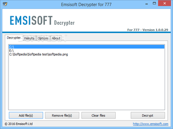 Emsisoft Decrypter for 777 screenshot