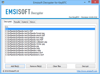 Emsisoft Decrypter for KeyBTC screenshot