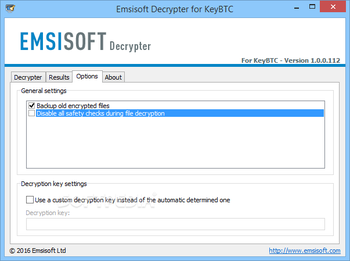 Emsisoft Decrypter for KeyBTC screenshot 3
