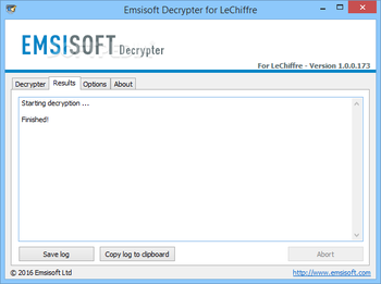 Emsisoft Decrypter for LeChiffre screenshot 2
