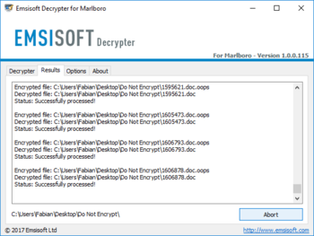 Emsisoft Decrypter for Marlboro Ransomware screenshot 2