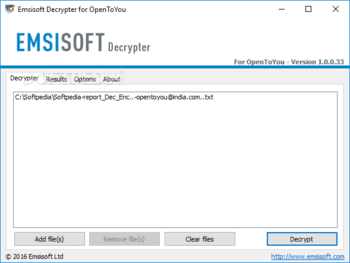 Emsisoft Decrypter for OpenToYou screenshot
