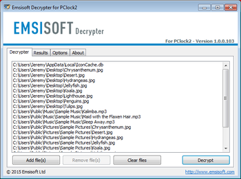 Emsisoft Decrypter for PClock screenshot
