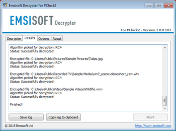 Emsisoft Decrypter for PClock screenshot 2