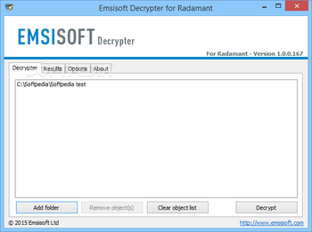 Emsisoft Decrypter for Radamant screenshot