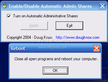 Enable/Disable Automatic Admin Shares screenshot