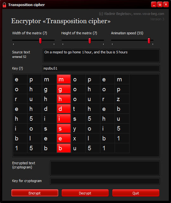 Encryptor Transposition Cipher screenshot