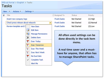 Enhanced SharePoint User Tasks Menu screenshot 2