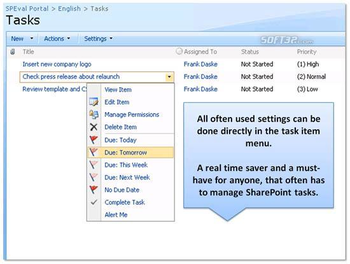 Enhanced SharePoint User Tasks Menu screenshot 3
