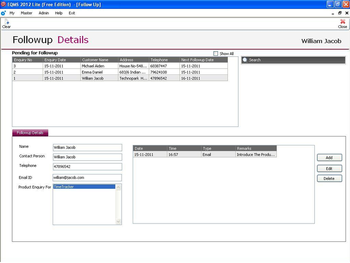 EQMS Lite 2012:Free Sales CRM screenshot