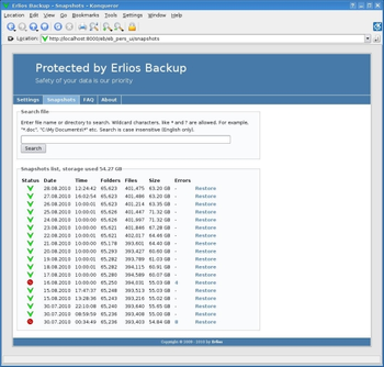 Erlios Backup screenshot