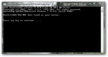 ESET Win32/Simda cleaner screenshot