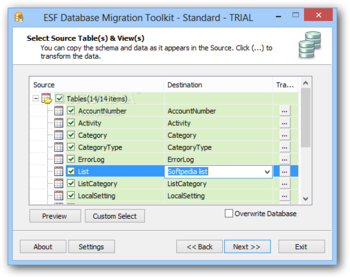 ESF Database Migration Toolkit Standard screenshot 3