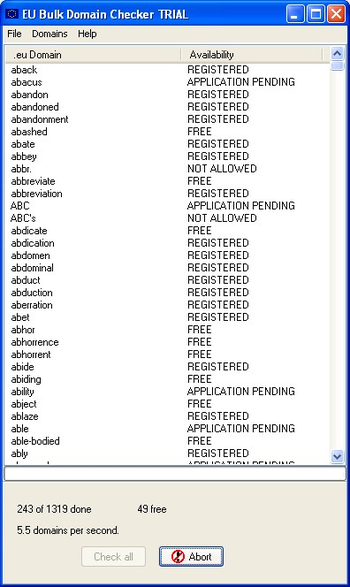 EU Bulk Domain Checker screenshot