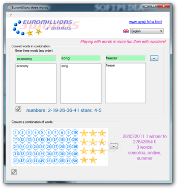 Euromillions three words screenshot