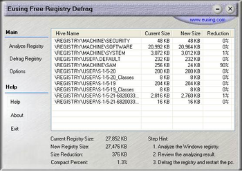 Eusing Free Registry Defrag screenshot