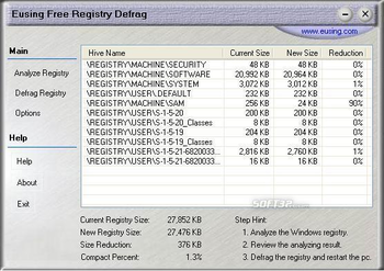 Eusing Free Registry Defrag screenshot 2