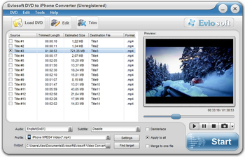 Eviosoft DVD to iPhone Converter screenshot