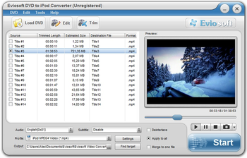 Eviosoft DVD to iPod Converter screenshot