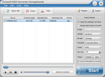 Eviosoft OGG Converter screenshot