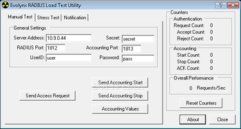 Evolynx RADIUS Load Test Utility screenshot