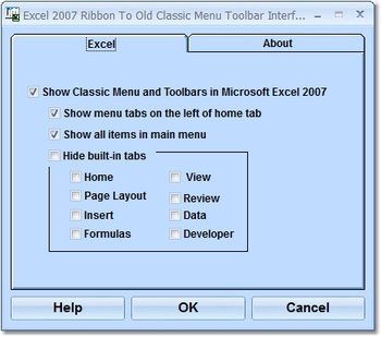 Excel 2007 Ribbon To Old Classic Menu Toolbar Interface Software screenshot