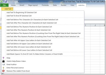 Excel Add Data, Text & Characters To All Cells Software screenshot