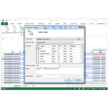 Excel Add-In for Google BigQuery screenshot