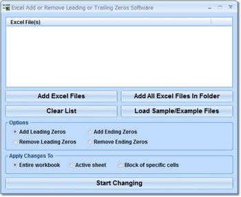Excel Add or Remove Leading or Trailing Zeros Software screenshot
