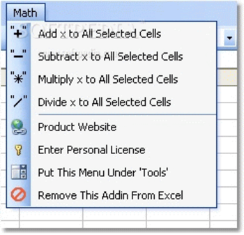 Excel Add, Subtract, Multiply, Divide All Cells Software screenshot