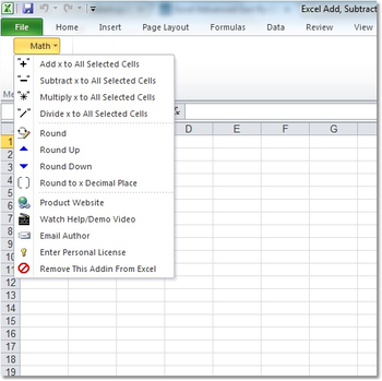 Excel Add, Subtract, Multiply, Divide or Round All Cells Software screenshot