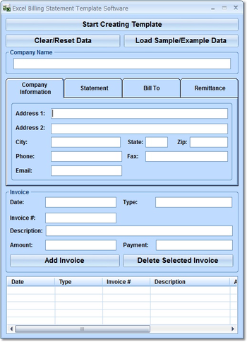 Excel Billing Statement Template Software screenshot