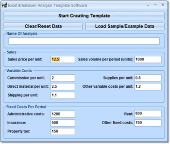 Excel Breakeven Analysis Template Software screenshot