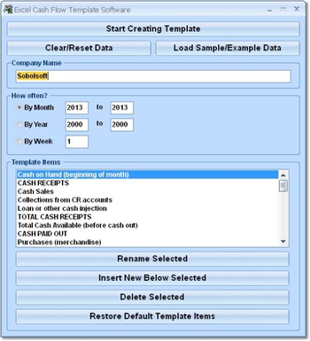 Excel Cash Flow Template Software screenshot