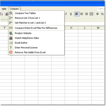 Excel Compare Data in Two Tables Software screenshot