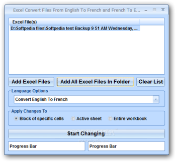 Excel Convert Files From English To French and French To English Software screenshot