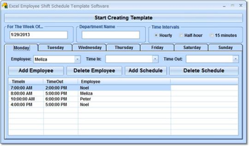 Excel Employee Shift Schedule Template Software screenshot