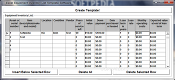 Excel Equipment Inventory List Template Software screenshot